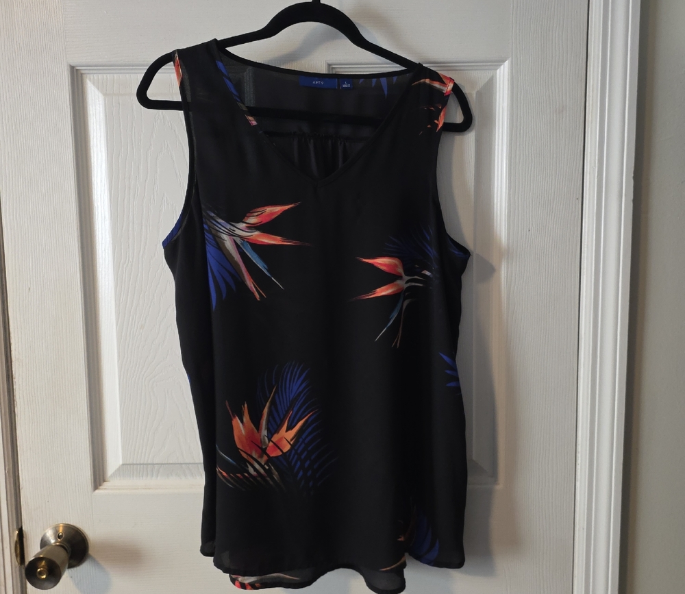 Apt. 9 Black Sleeveless Blouse with Vibrant Floral Accents